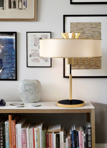 Veceri table lamp on bedroom shelf